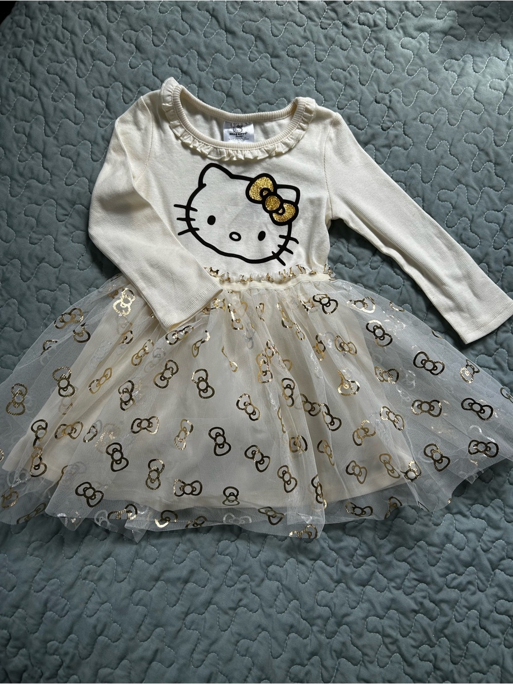 Hello Kitty Gold Bow Tulle Dress - Cream & Gold